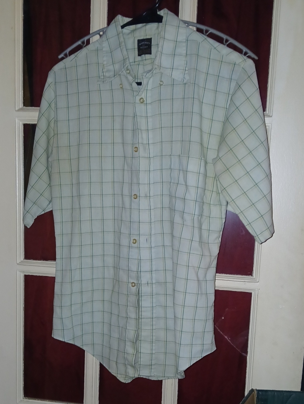 Towncraft Light Green Plaid Short Sleeve Button-Down Shirt